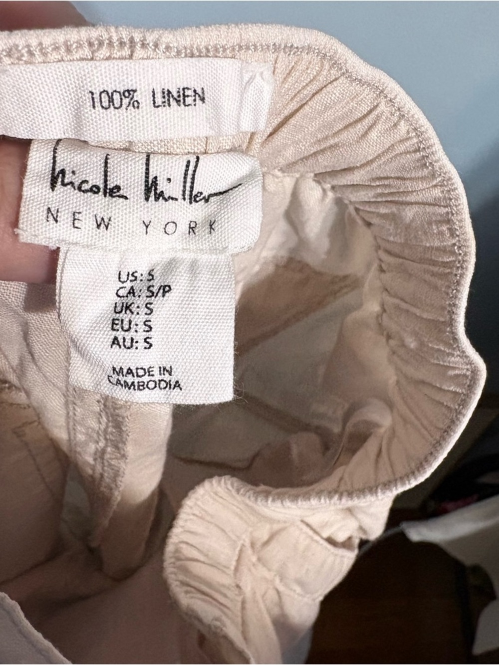 Nicole Miller Small Cream Linen utility Pull-On Pants with Back Patch Pockets - Picture 3 of 4